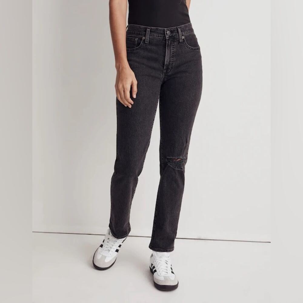 Madewell The Mid-Rise Perfect Vintage Straight Jean Black Ripped Edition Size 26